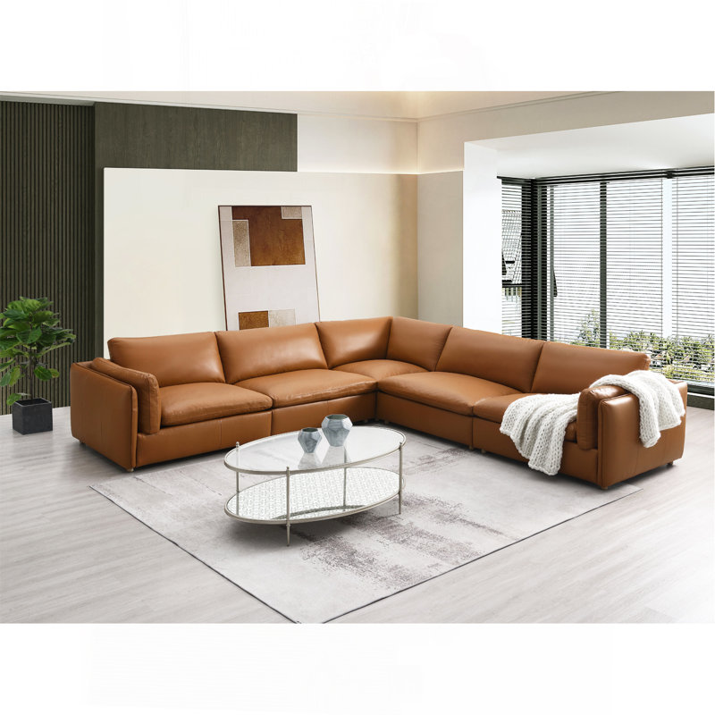 Canapé modulaire en cuir fleur 5 pièces