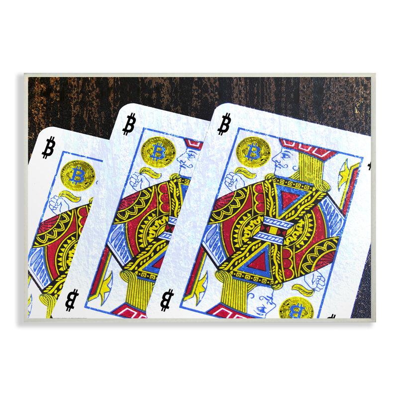 « bitcoin on playing cards », reproduction d’impression, H 13 po x l 19 po, Plaque de bois