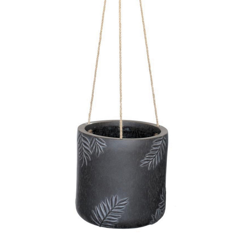 Leaf Embossed Hanging Cylinder Round Planter