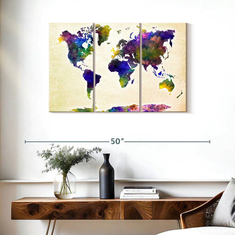 Aliaz Purple Hues World Map, 24" H x 38" W
