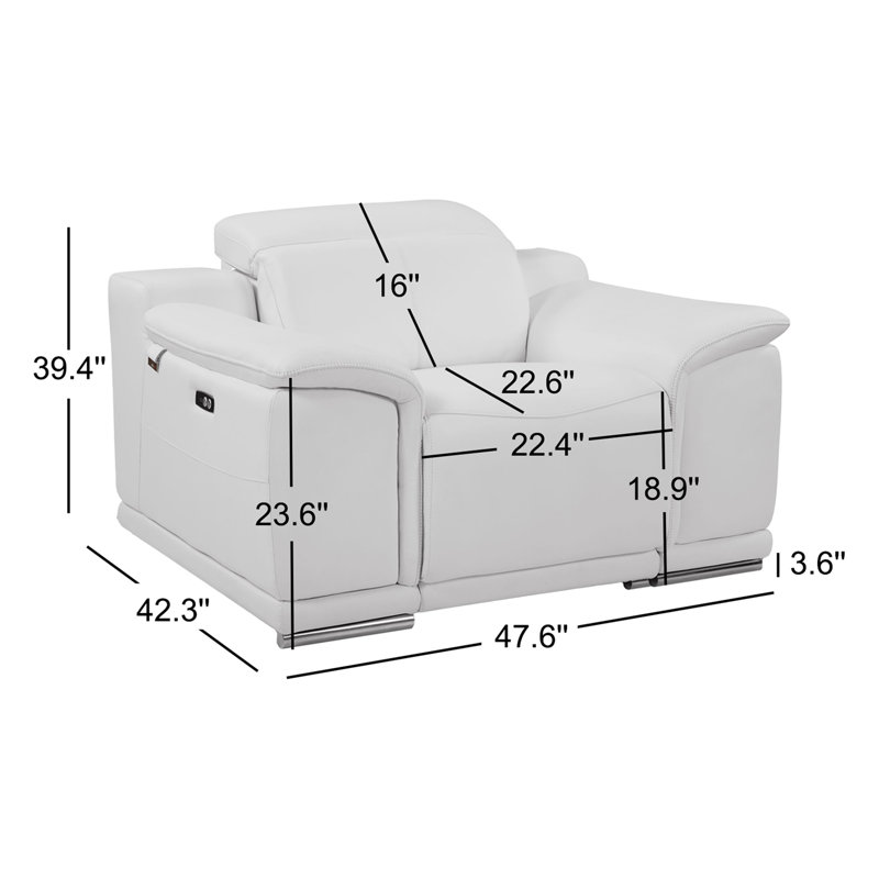Kingswood Genuine Italian Leather Power Recliner Chair, White Genuine Leather