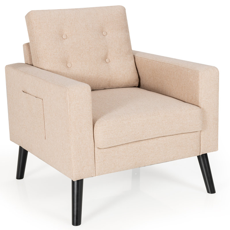 Fauteuil capitonné de 74,93 cm de large Grund, Mélange de lin beige