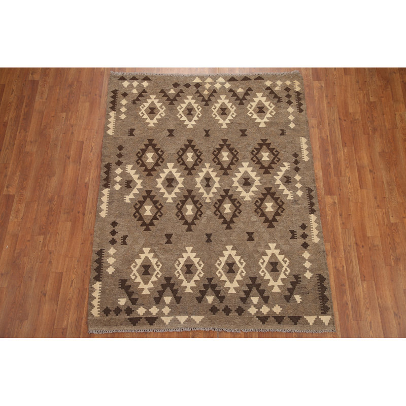 Tapis oriental brun en laine Kilim 5 x 6
