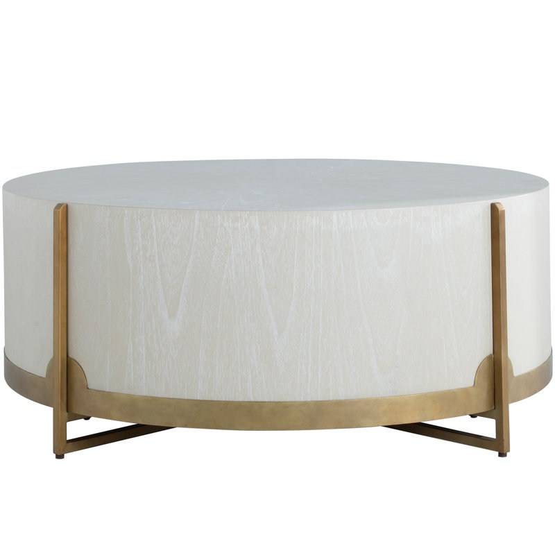 Clifton Drum Coffee Table, White Top/Gold Base