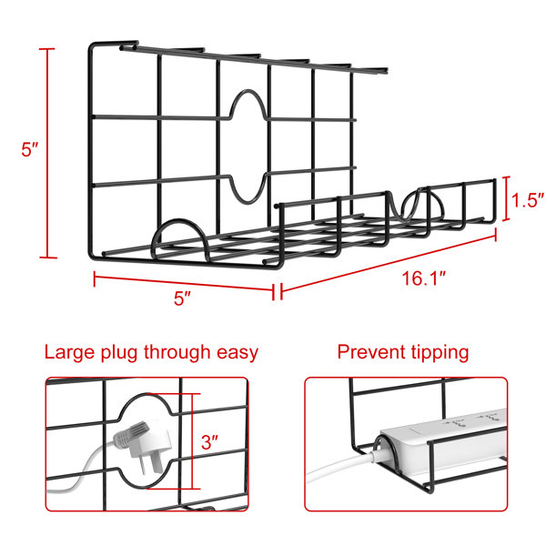 2 Pack Under Shelf Cable Management Tray, Metal Wirecable Organizer for Office and Home,Inside Alex Smart Home