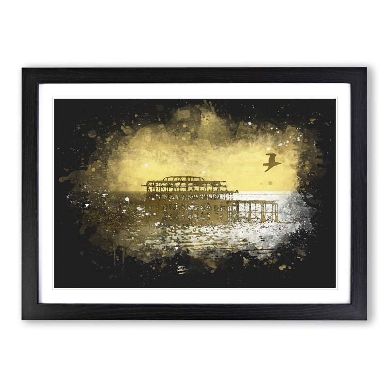 Brighton West Pier at Sunset Paint Splash - Picture Frame Graphic Art, Black, 65cm H x 90cm W x 2cm D