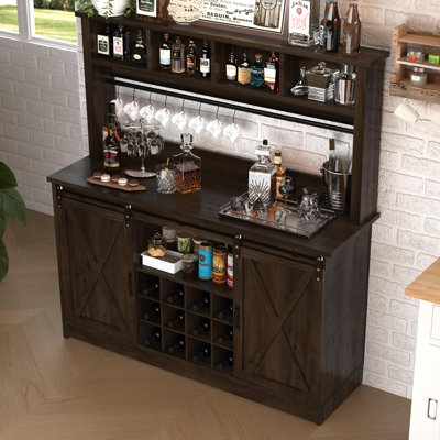 Farmhouse Coffee Bar Cabinet with Storage, 47†Wine Bar, Wine Racks for Dining Room kitchen by Gracie Oaks