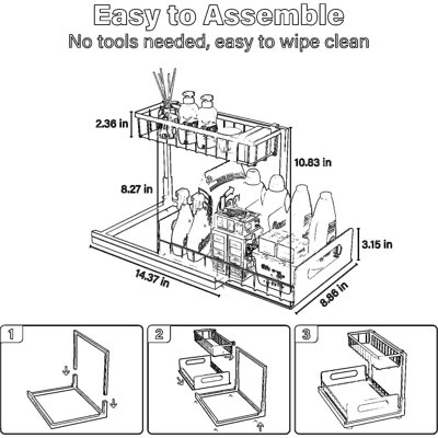 Rangement à 2 niveaux pour armoire coulissante, rangement sous l'évier avec tiroirs coulissants, tablette de rangement polyvalente en métal pour l'organisation de la cuisine, de la salle de bain, du garde-manger et du placard