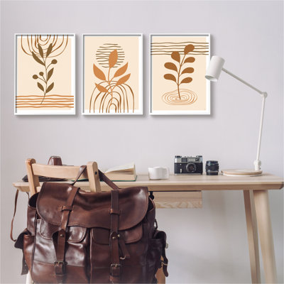 Beige Boho Sprouts, impression sur bois, 3 pièces