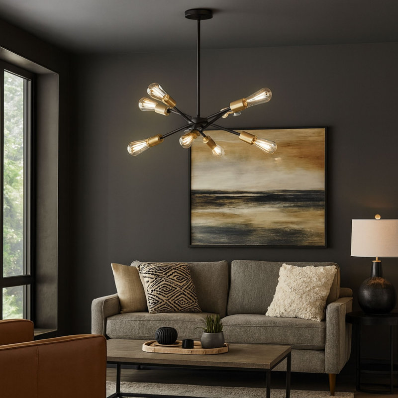 Laterna 8-Light 26” Wide Chandelier, Matte Black/Plated Gold