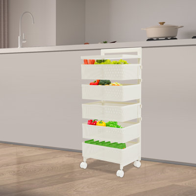 Rotating Storage Rack, Rotating Storage Cart, Kitchen Organizer With Wheels(5 Tier)