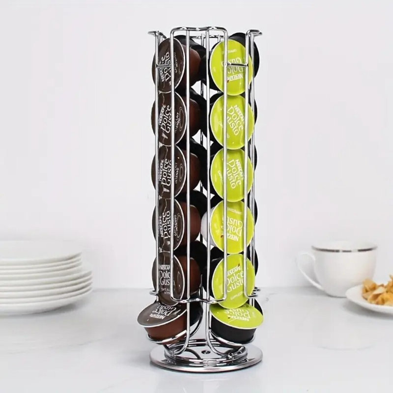 Présentoir à capsules de café rotatif à 360 ° avec 32 compartiments, Argent argent
