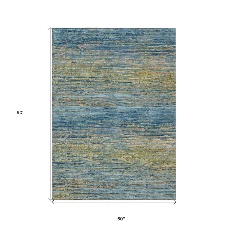 Tapis extérieur lavable rayé bleu 5 pi x 8 pi Denim