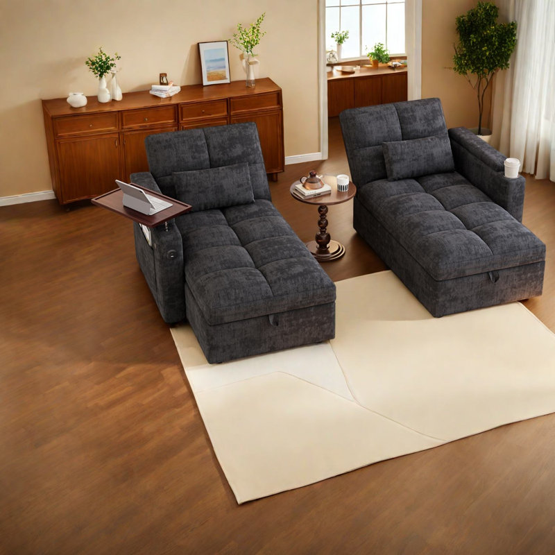 Canapés d'angle avec rangement, canapé-lit ajustable en chenille, style moderne, Noir