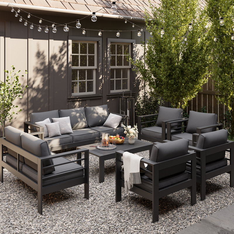9 - Person Complete Patio Set With Cushions, Blue, White