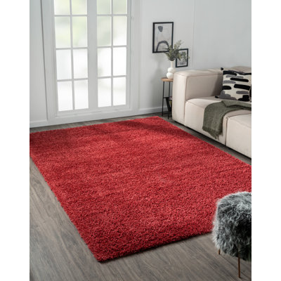 Lush Solid Colour Machine Woven Weinrot Area Rug