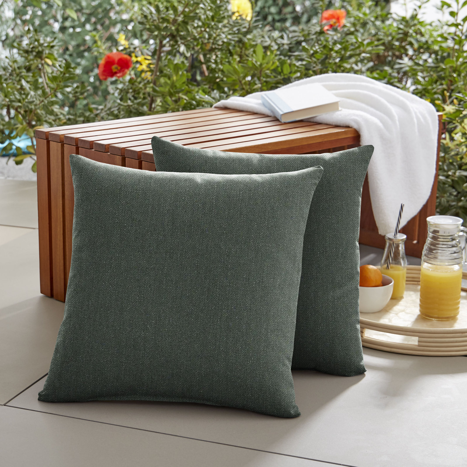 Ashish Sunbrella® Throw Pillow, Square 18", Green