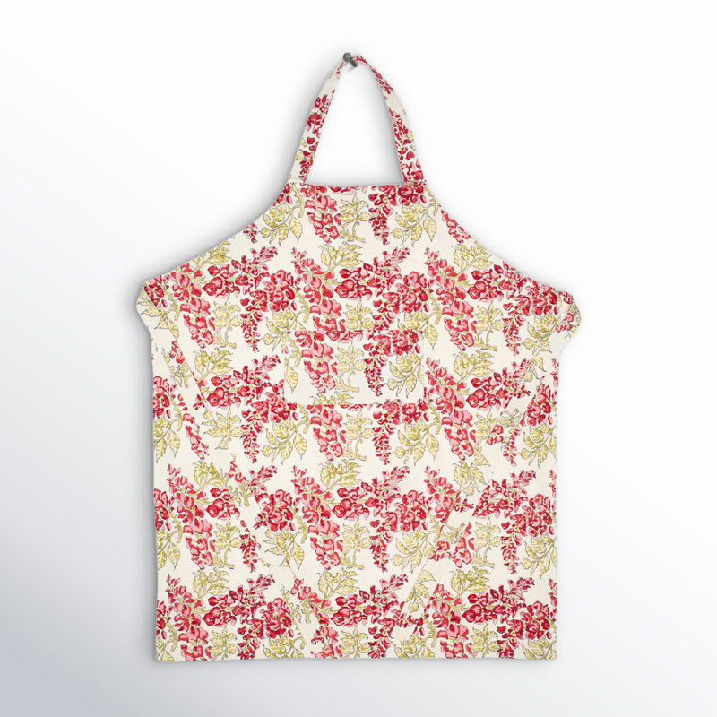 Extra Large Green and Pink Floral Linen Bib Apron