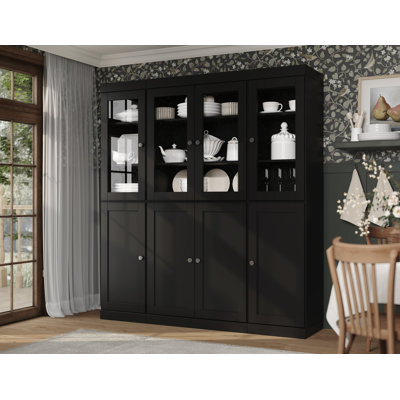 100% Solid Wood Pantry China Cabinet, Clear Glass & Shaker Doors, Adjustable Shelves, 65" Wide, 71.5" Tall by Red Barrel Studio