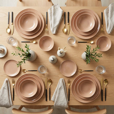 Service de table en porcelaine rose moucheté Aura (service de 24 pièces pour 6 personnes)