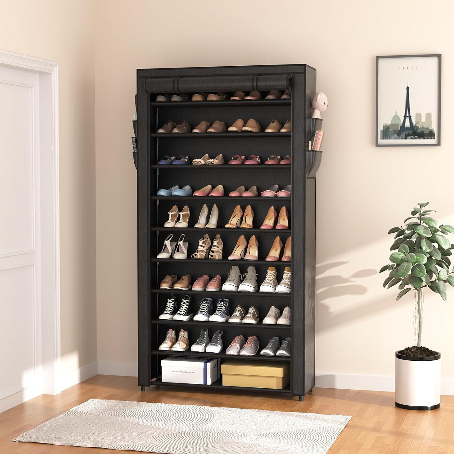 Graduated Shoe Rack Latitude Run® 10 Tier Shoe Rack With Covers,Large Capacity Stackable ...