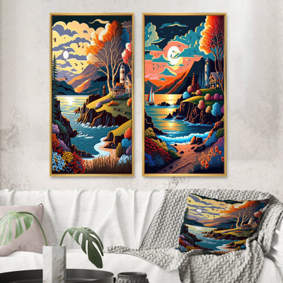 " Modern Sunset In Vector Style " 2 - Pieces