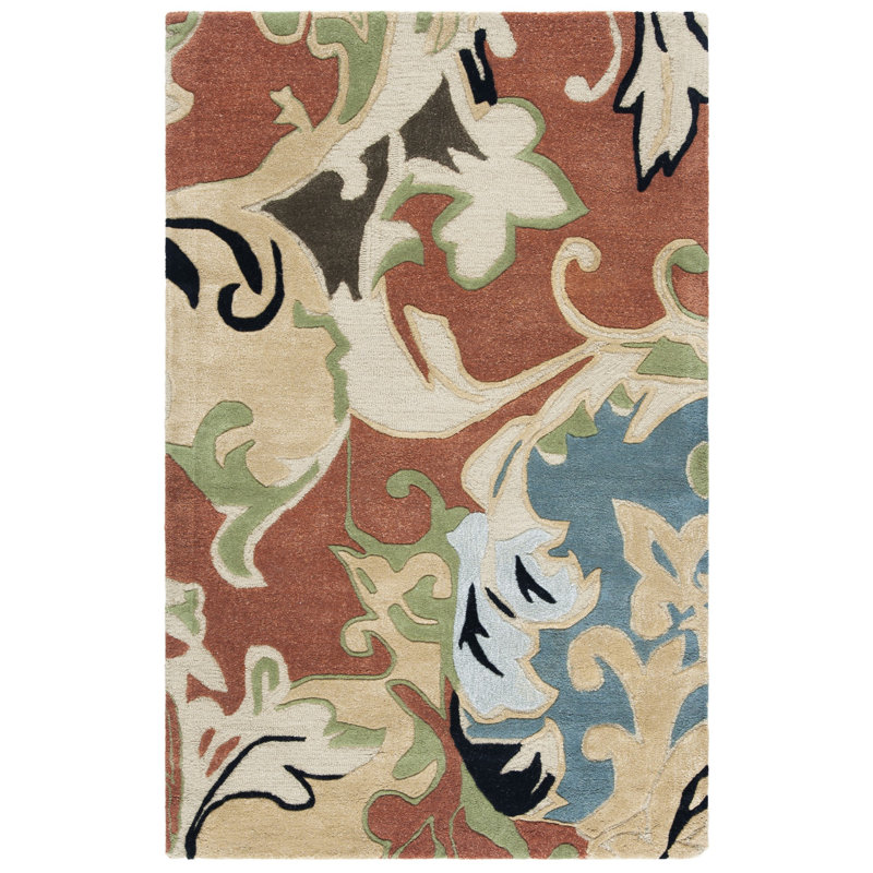 Tapis floral en laine / viscose touffeté à la main Soho, Rectangle 3 pi 6 po x 5 pi 6 po