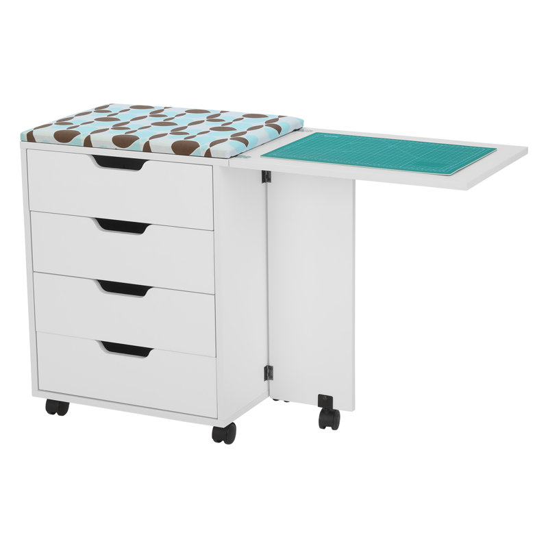 White Rolling Four-Drawer Storage Cabinet for Sewing and Crafts