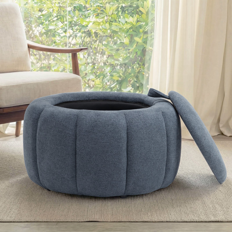 Repose-pieds rond avec rangement 27,5 po, Chenille - bleu