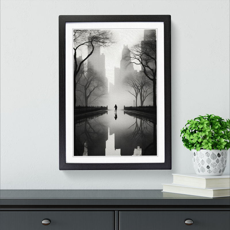 Central Park Minimalism - Single Picture Frame Print on Wood, 46cm H x 34cm W x 2cm D, Black Framed