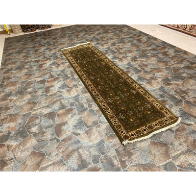 Tapis de couloir unique en laine / coton noué à la main 2 pi 7 po x 9 pi 6 po Anatolian