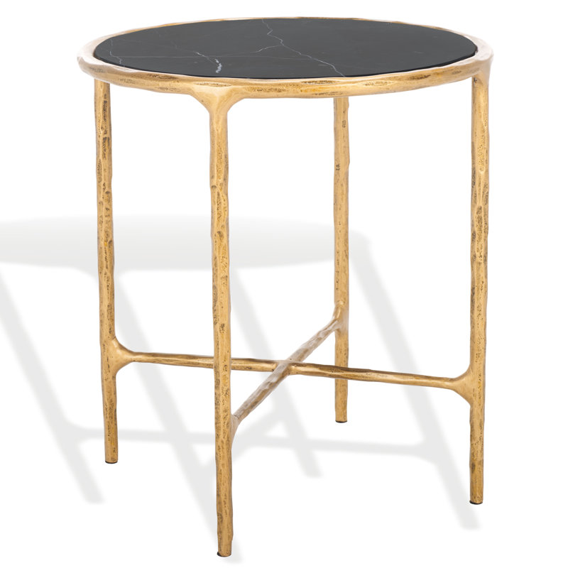 Evelynn 20" H x 18" W Iron End Table, Brass, Black