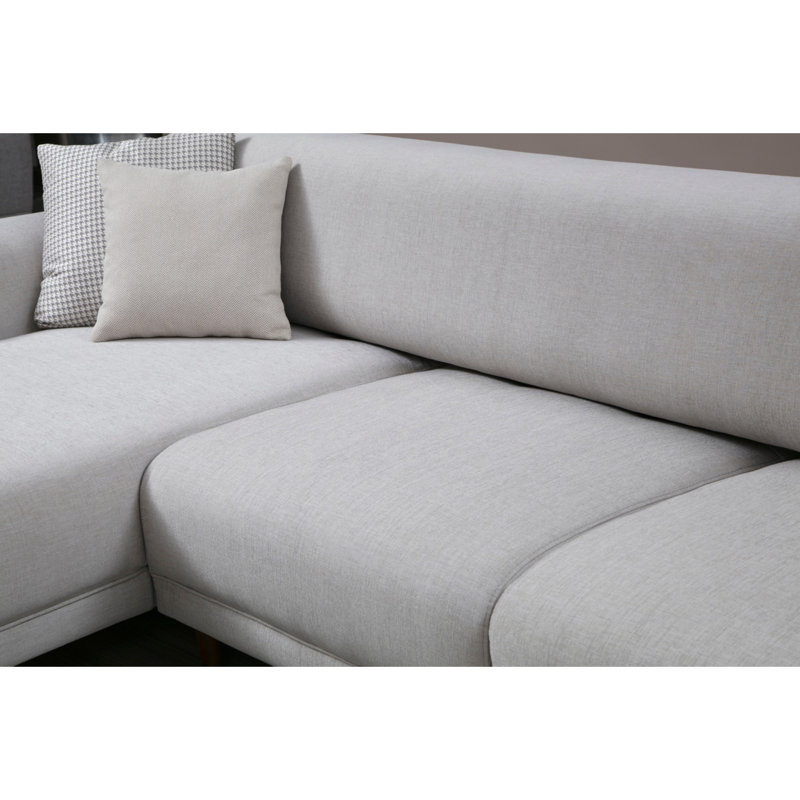 Canapé-lit de coin élégant, beige, 113,0 po x 66,5 po x 33,5 po | Structure en bois de hêtre durable et en carton, tissu 100% polyester | Canapé-lit polyvalent avec mécanisme de dossier, assise et sommeil confortable, comprend 2 coussins (18 x 18 po)