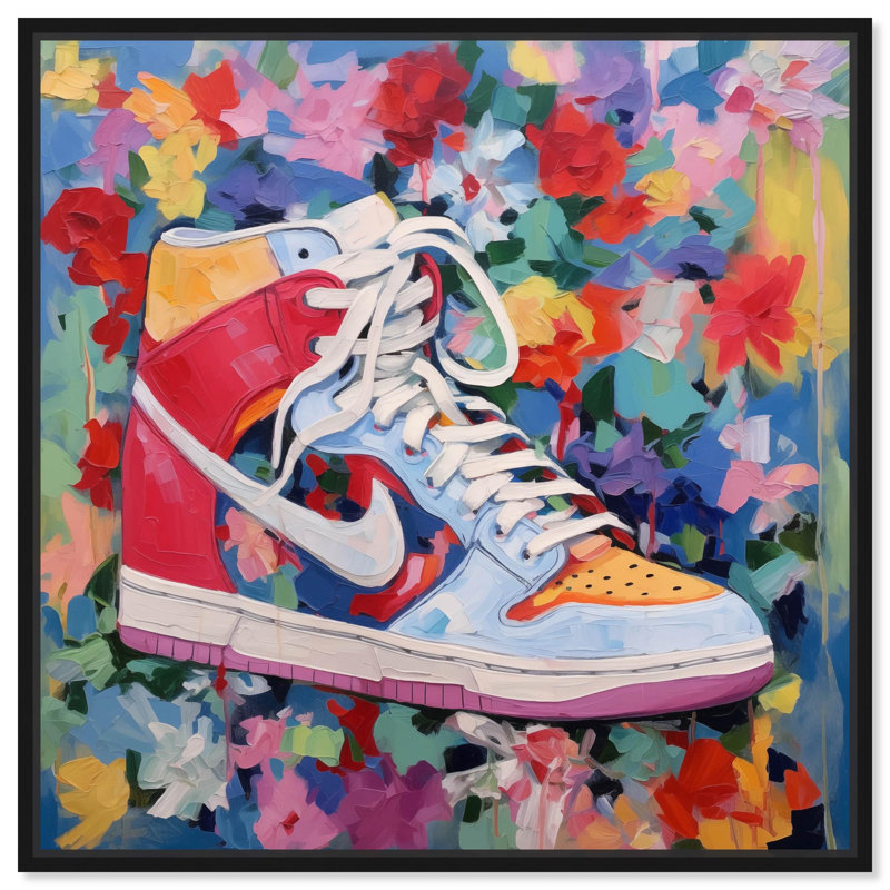 «Whimsical Sneaker», toile par Sneaker , H 41 po x l 41 po, Noir, Cadre flottant