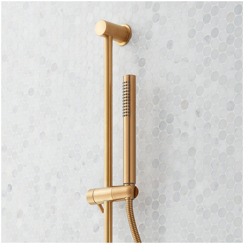 Vassor Pressure Balance Shower System with Slide Bar and Hand Shower - Brushed Gold, Brushed Gold