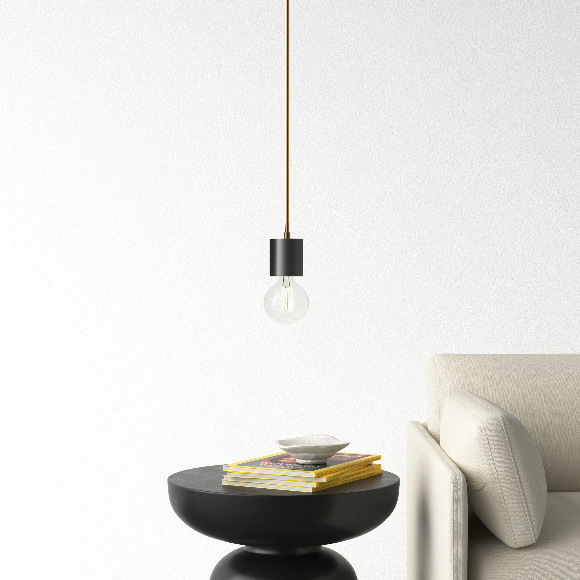 Single Light Pendant, Vintage Brass/Black