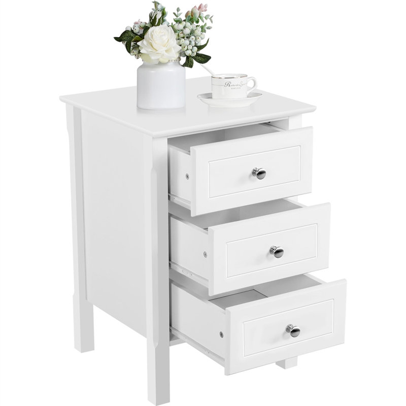 Table de chevet 3 tiroirs, Blanc