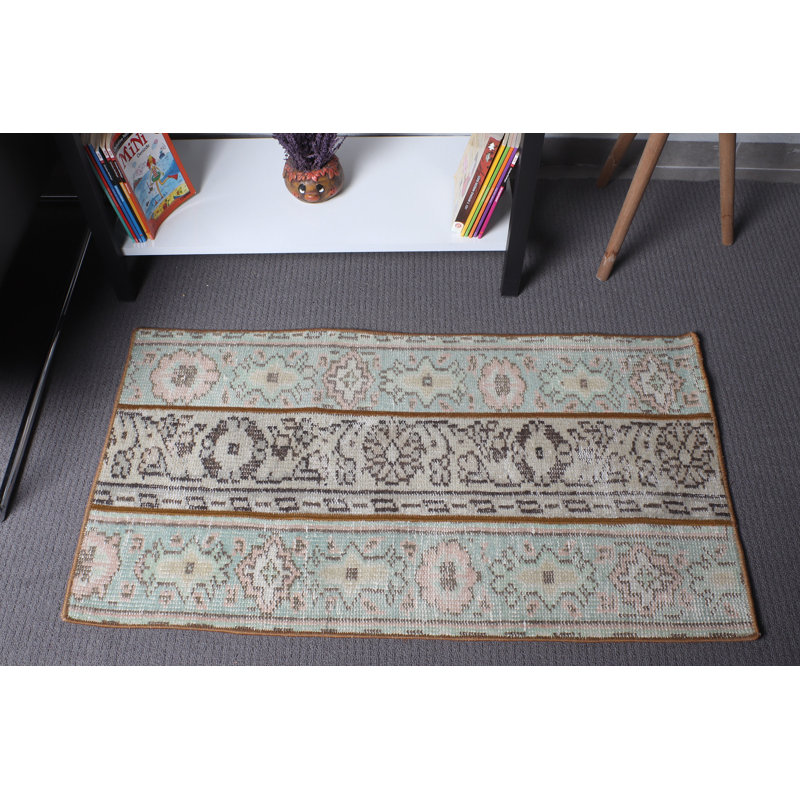 Small Brown Turkish Oushak Tribal Rug Perfect For Bathroom Decor or Patchwork Home Accents