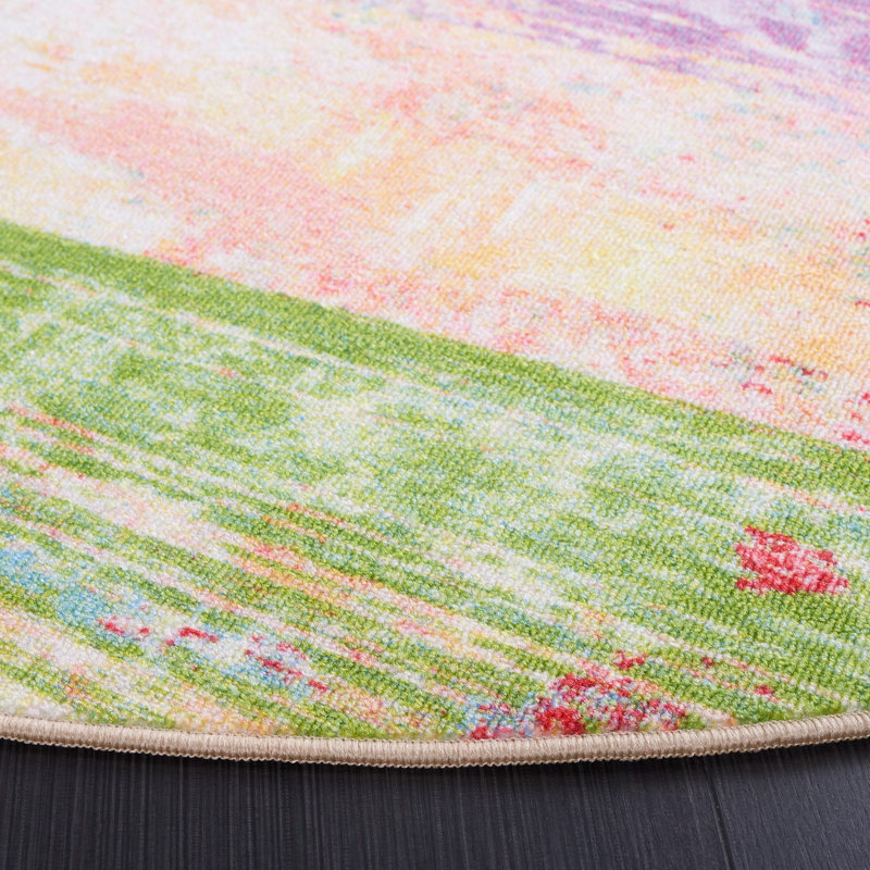 Nichalas Performance Machine Washable Abstract Rug, Round 6'7"
