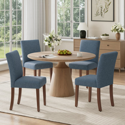 Chaise de salle à manger rembourrée en tissu Oakridge avec pieds en bois d'hévéa massif et coussin en mousse haute densité Oakridge