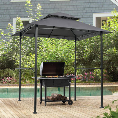 8X5ft Gazebo Canopy Replacement For Grilling - Double Tiered Bbq Tent Roof Cover Protected Gray , Easy Installation Grill Top Water-Repellent, Party
