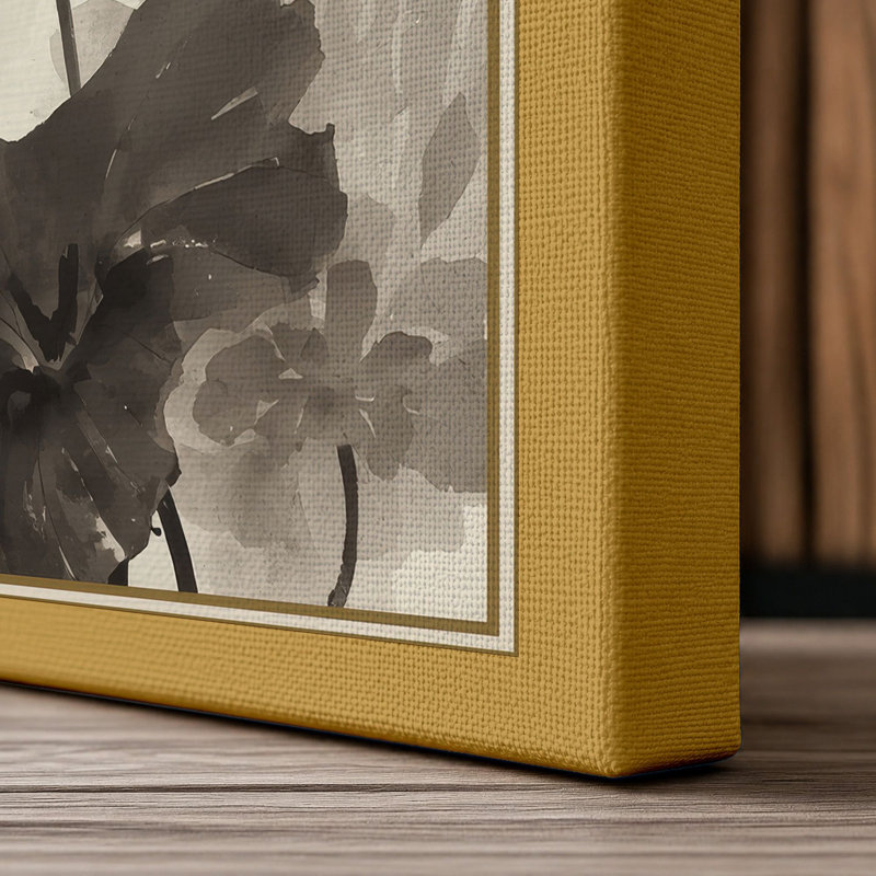 Lotus in Bloom Japandi - Wrapped Canvas, 36x24 - 91.4 x 61.0 cm, Ochre Border