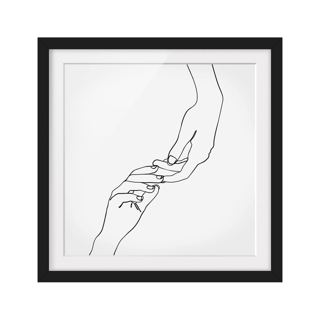 Gerahmtes Poster Line Art Hands Touch