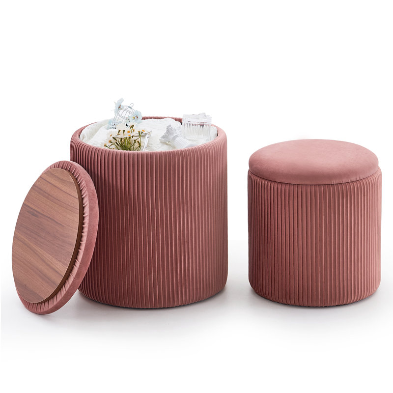 Ensemble de 2 repose-pieds rembourrés avec rangement, Rose