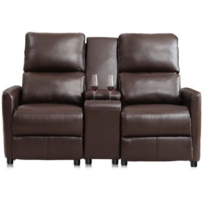 Manual Push Back Reclining Loveseat Sofa With Center Console & Cup Holders for Living Room by LETATA