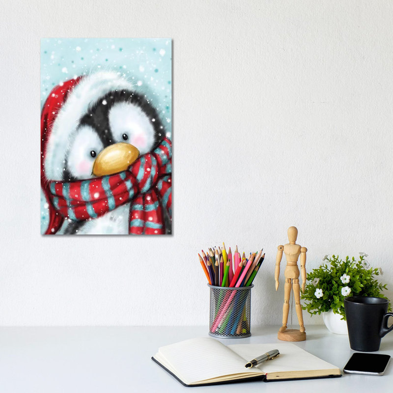 Penguin With Santa S Hat by MAKIKO - Wrapped Canvas Print, 20.32 cm H x 30.48 cm W