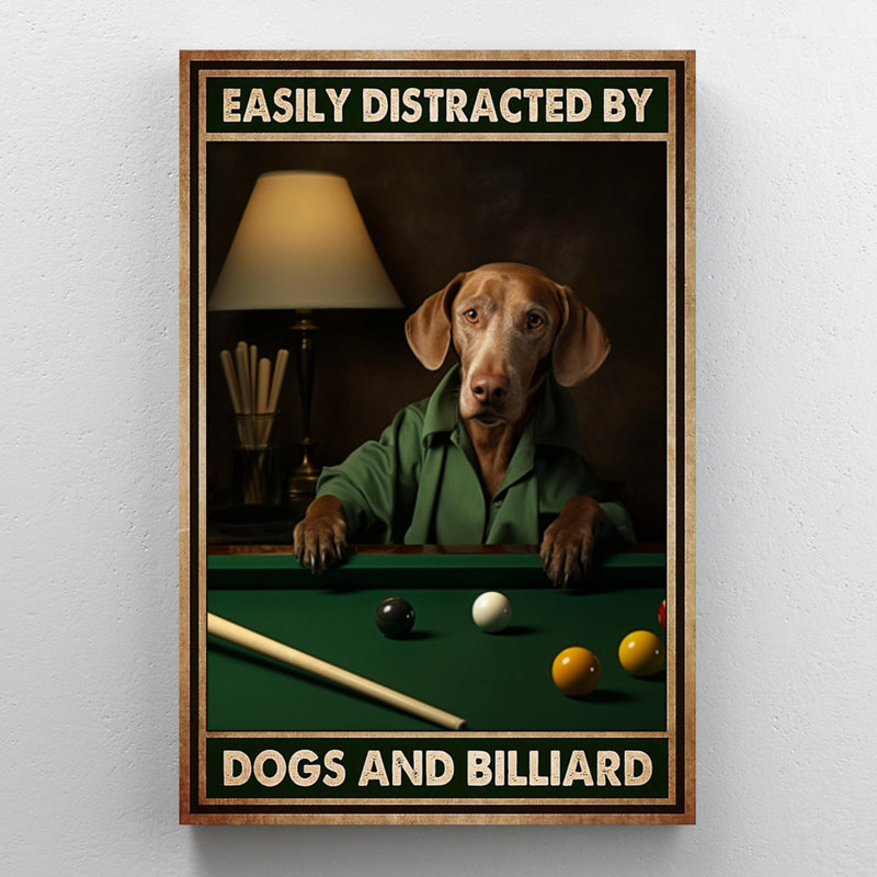 «Dogs And Billiard», reproduction d'art graphique sur toile tendue, H 14 po x l 11 po x P 1,25 po