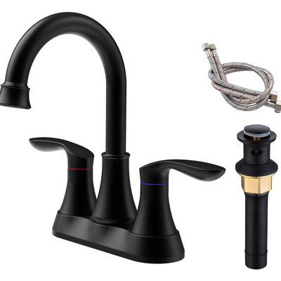 2 robinets de lavabo de salle de bain noir mat, 2 becs rotatifs à 360 degrés avec bonde escamotable et tuyaux d'alimentation, meuble-lavabo à égratignure, rouille, simple à installer, robinet 4011b en noir, pivotant pour lavabo-vasque,