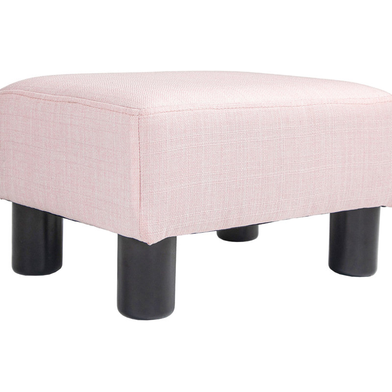 Repose-pieds en rose - Cube rembourré en lin pour le salon, siège confortable rembourré en mousse éponge 24D, structure en bois massif et 4 pieds, léger et facile à déplacer, L 15,75 po x l 11,75 po, H 9,5 po, 220 lb