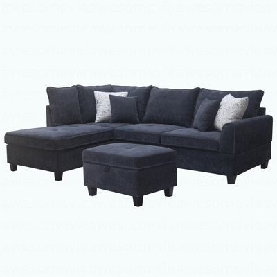 Modern 99.5"W Black Fabric Sectional Sofa With Left-Facing Chaise And Storage Ottoman